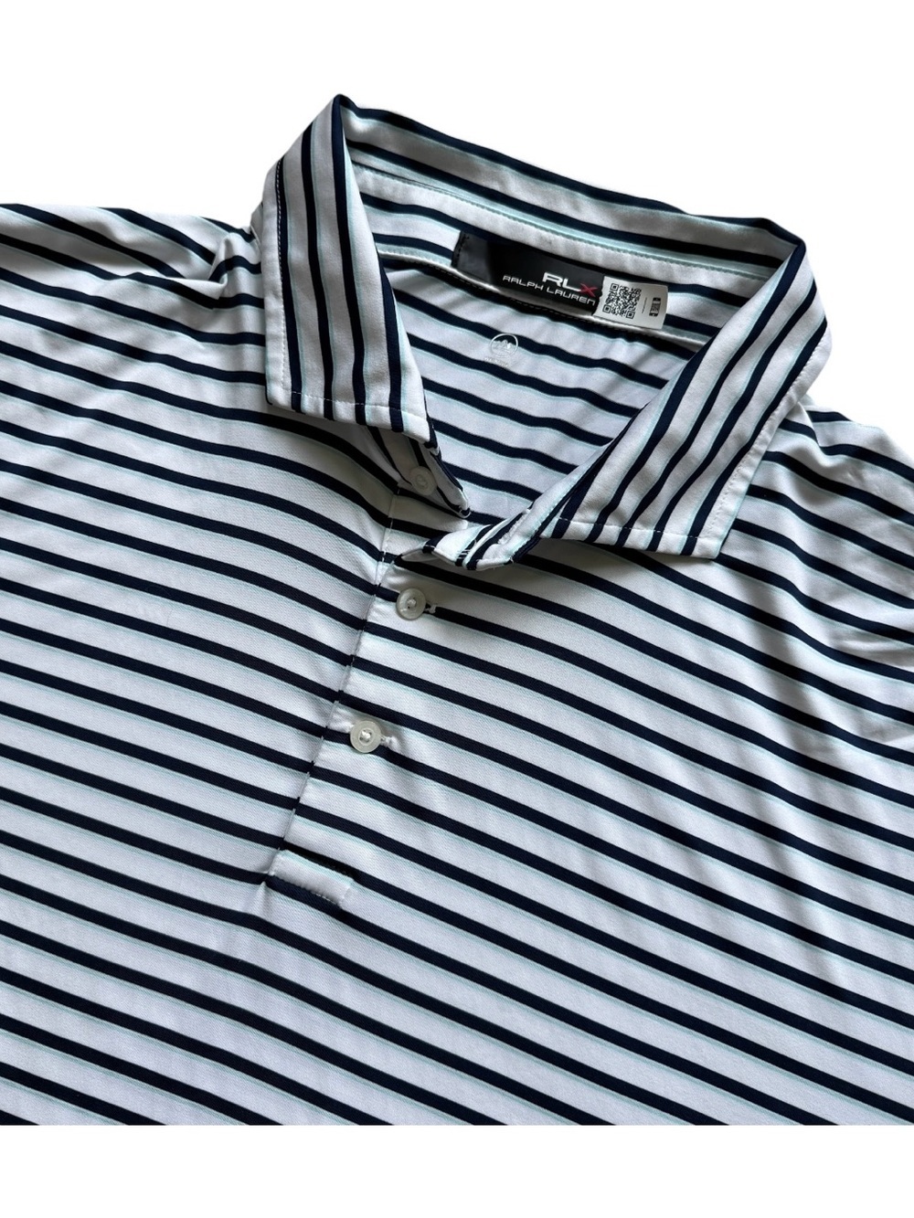 RLX Ralph Lauren Striped Performance Golf Polo Blue White Stretch 2XL Activewear
